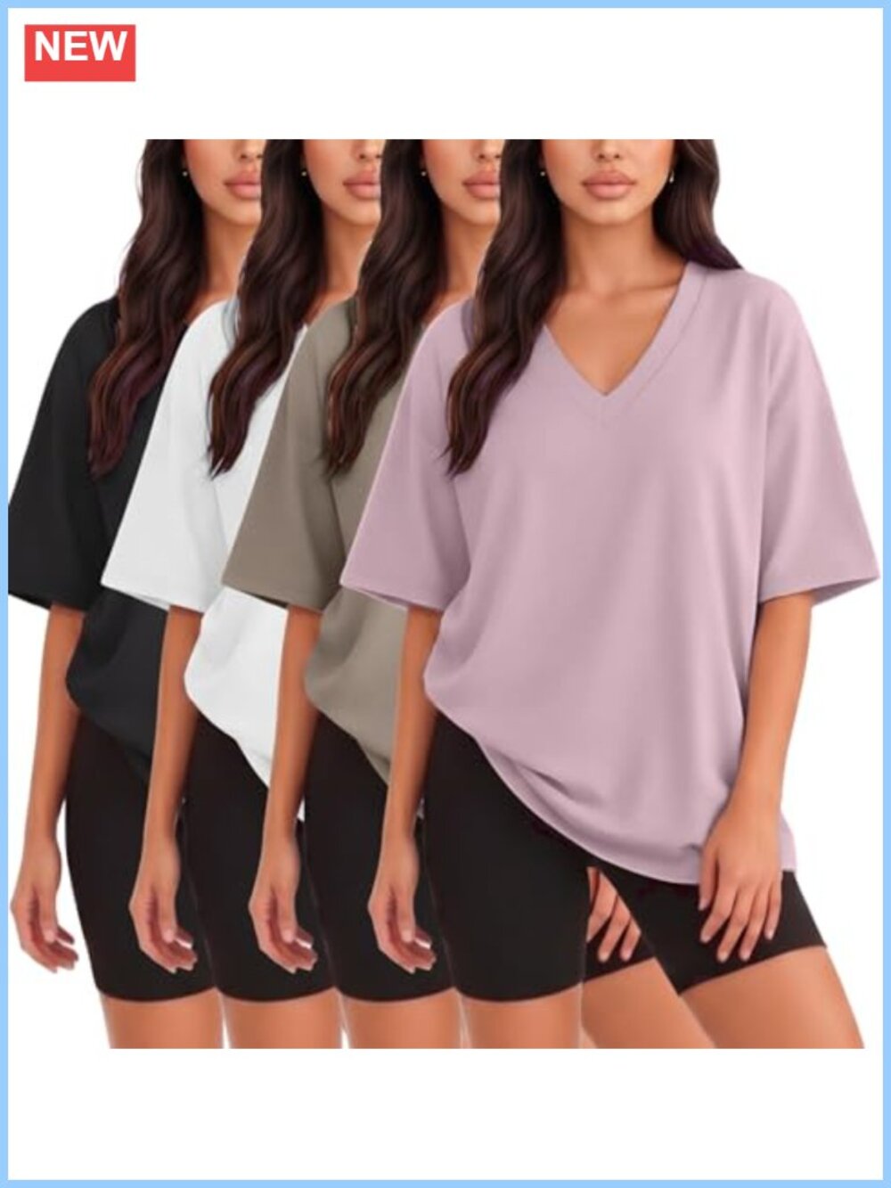 Women's Oversized Drop Shoulder Tee 4-Pack Buttery Soft V-Neck